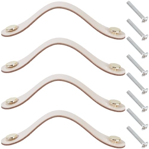 GORGECRAFT 4 Packung 16.8cm Lange Leder Schubladengriffe Schrankgriffe Weiche Küchen Kleiderschrank Türknöpfe Echtes Leder Dekorative Kommodengriffe Mit Schraube Für Möbelschränke (Weißer Rauch) von GORGECRAFT