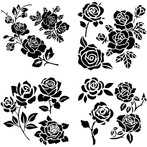 GORGECRAFT 4 Packung Rosen-Autoaufkleber Schwarzer Autofensteraufkleber Rosenblumen-Autoaufkleber wasserdichte Selbstklebende Aufkleber Auto Laptop Fenster Stoßstangenaufkleber Für SUV LKW Motorrad von GORGECRAFT