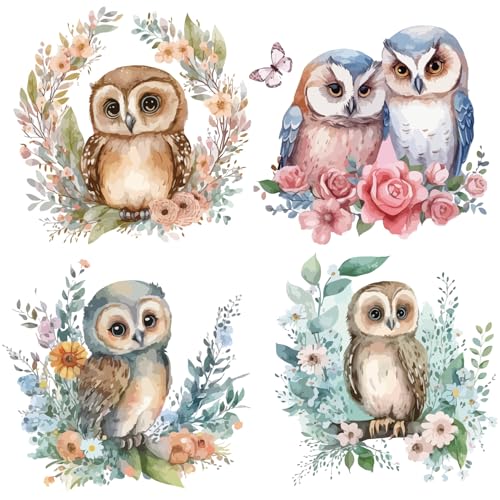 GORGECRAFT 4 Stil 16cm Eulen Fensteraufkleber Runde Eulen Blumen Blätter Statischer Aufkleber Für Schiebetüren Glasfenster Dekorativer Doppelseitiger Warnaufkleber Zum Verhindern von Vogel Und Hunde von GORGECRAFT