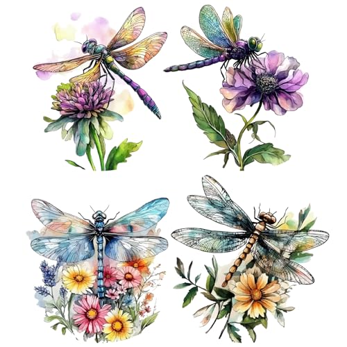 GORGECRAFT 4 Stil 16cm Libellen Fensteraufkleber Blumen Blüten Frühling Sommer Nicht Klebend Wasserdicht Wiederverwendbar PVC Statisch Für Glasfenster Aufkleber Zum Schutz Vor Vogelschlägen Für Die von GORGECRAFT