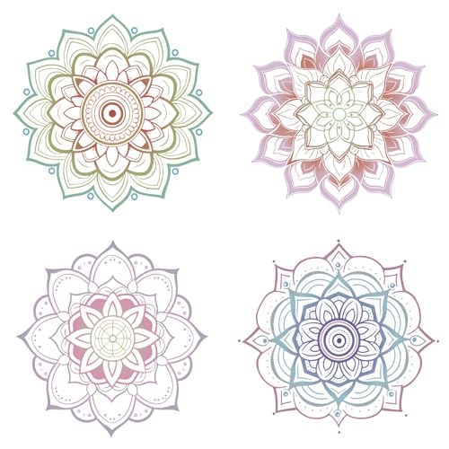 GORGECRAFT 4 Stil 16cm Mandala Fensteraufkleber Kunststoff PVC Bunt Rund Statisch Blumenmuster Nicht Klebend Fensteraufkleber Entfernbar Warnhinweis Haftend Für Treppenhaus Tür Zuhause Zimmer Büro Pa von GORGECRAFT