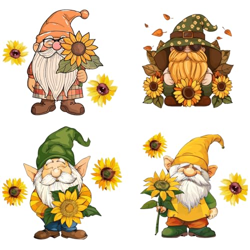 GORGECRAFT 4 Stil 16cm Runder Fensteraufkleber Mit Weihnachtszwerg Und Sonnenblume Statische Schiebetür Glasfensteraufkleber Dekorative Doppelseitige Warnaufkleber Zum Verhindern von Vogel Und Hunde von GORGECRAFT