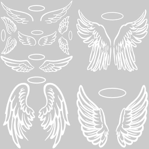 GORGECRAFT 4 Stil 4 Stück Tribal Angel Wings Autoaufkleber Weiß Reflektierende Saint Wings Auto Stoßstangenaufkleber Wasserdicht PET Automobil Außendekor Aufkleber Für SUV LKW Motorrad Türen Wände von GORGECRAFT