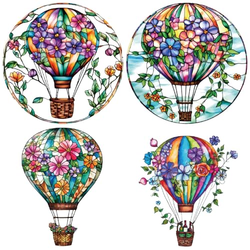 GORGECRAFT 4 Stil Frühlings/Sommerblumen Fensteraufkleber Heißluftballon Blumenstiel Gänseblümchen Grüne Blätter Dekorativer Wandaufkleber Entfernbarer Selbstklebender Wasserdichter Fensteraufkleber von GORGECRAFT