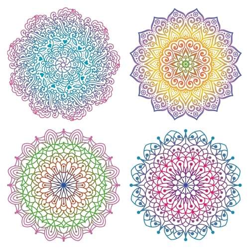 GORGECRAFT 4 Stile 16cm Blume des Lebens Fensteraufkleber Meditation Statische Fensteraufkleber Buntes Mandala Nicht Klebende Fensterfolie Kreisförmige Glasschiebetür-Aufkleber Schlafzimmer Aufkleber von GORGECRAFT