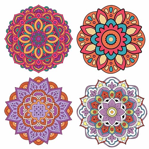 GORGECRAFT 4 Stile Mandala-Fensteraufkleber 16cm Nicht Klebend Statische Blume des Lebens Schiebetür-Aufkleber Wasserfeste Feder-Fensterfolie Verhindert DASS Vögel Auf Schlafzimmer Badezimmer Treffen von GORGECRAFT