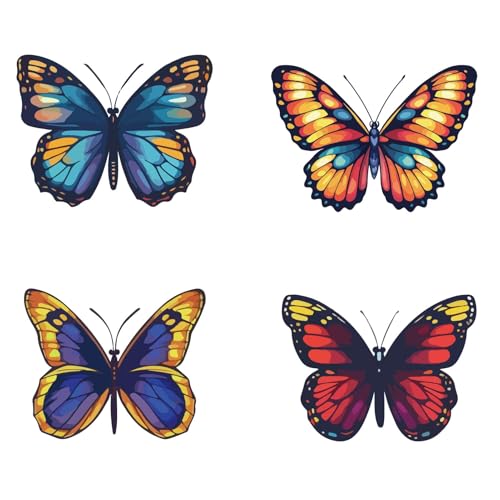 GORGECRAFT 4 Stück 16cm Schmetterlings Fensteraufkleber Kunststoff PVC Wasserdicht Kollisionssicher Wiederverwendbar Statisch Rund Frühling Schmetterlinge Insekten Glas Schiebetür Aufkleber Haftet von GORGECRAFT