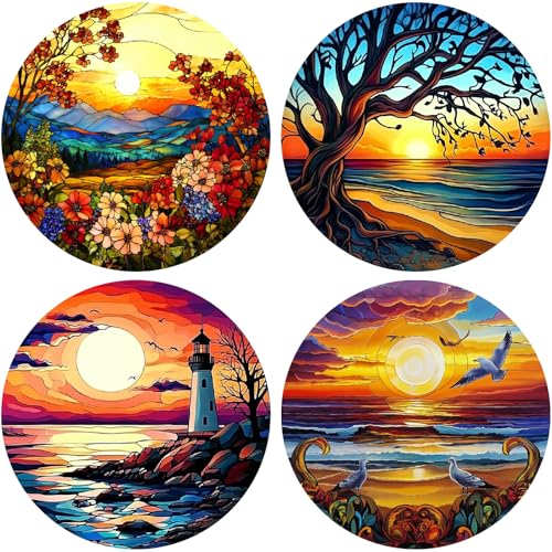 GORGECRAFT 4 Stück 4 Stile 16cm Fensteraufkleber Mit Sonnenuntergang Kunststoff PVC Wiederverwendbar Statisch Sonnenuntergang Blumen Toter Baum Turm Vogelaufkleber Für Fenster Und Türen Verhindert Vo von GORGECRAFT