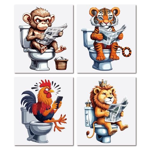 GORGECRAFT 4 Stück 4 Stile Lustige Tier Toilettensitz Aufkleber AFFE Tiger Löwe Hähne Die Auf Der Toilette Sitzen Muster Toilettentank Aufkleber Selbstklebende Deckel Aufkleber Für Das Badezimmer von GORGECRAFT