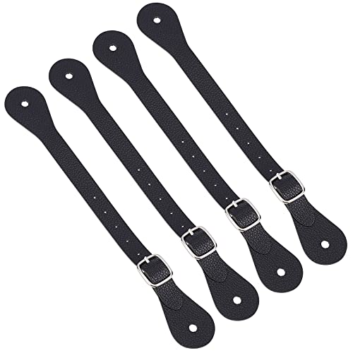 GORGECRAFT 4 Stück Leder Sporenriemen Verstellbarer Stiefelriemen Western Mann Frau Einlagiges Leder Horizons Sporenriemen Mit Zinklegierungsverschluss Für Reitbedarf Oberschenkelhohe Stiefel Schwarz von GORGECRAFT