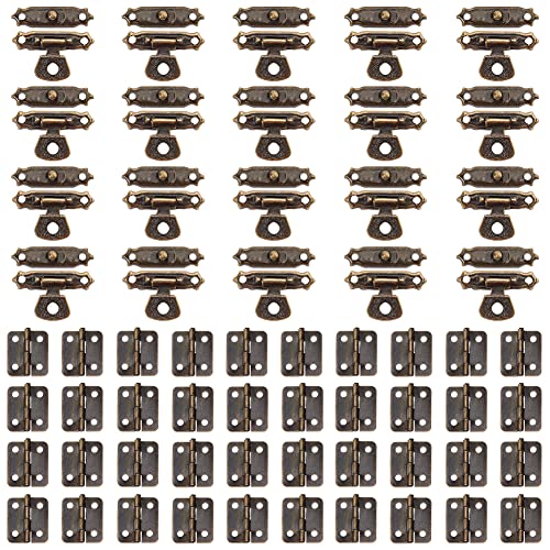 GORGECRAFT 40 Set Antik-Mini-Scharniere Mit 20 Set Retro-Haspen-Riegel Und 240 Schrauben Antik-Schnallen-Kit Für Holzschrank Vintage-Schmuck-Aufbewahrung Geschenkbox Werkzeugkasten Dekorationszubehör von GORGECRAFT