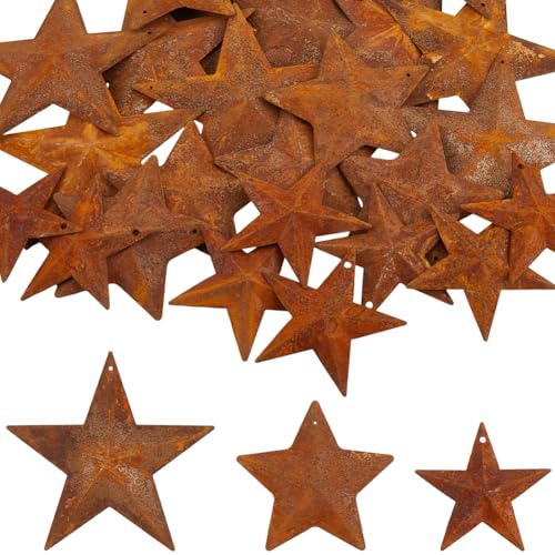GORGECRAFT 40 Stück 3 Größen Blech Dreidimensionale Scheunensterne Große Verrostete Primitive Sternanhänger Western Metallornament Dekor Für Kunsthandwerk Halloween Weihnachten Bauernhaus Garten Zuhau von GORGECRAFT