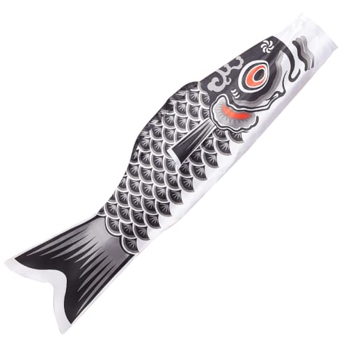 GORGECRAFT 46.5 Zoll Japanische Karpfenflagge Aus Polyester 3D Schwarz Koi Fisch Windsack Flaggen Luftschlangen Zum Aufhängen Im Freien Koinobori Banner Dekoration Für Wand Baum Terrasse Veranda von GORGECRAFT