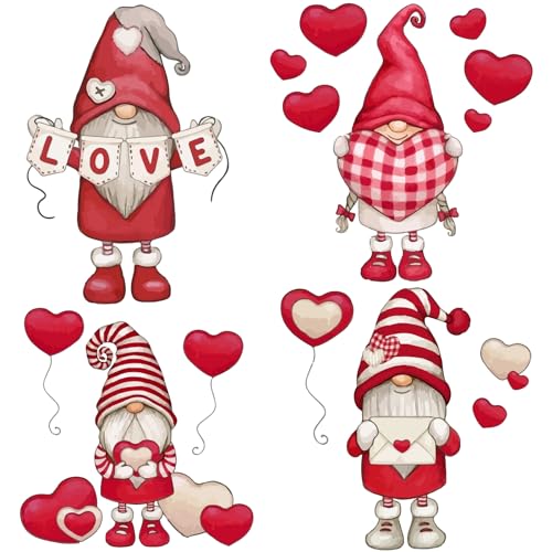 GORGECRAFT 4Stk Fensteraufkleber Zum Valentinstag Süßer Gnom Zwerg Liebesherz Wasserdicht Statischer Aufkleber Für Glasschiebetüren Dekorative Vinylfolie Antikollisionsaufkleber Zum Schutz Vor Vögeln von GORGECRAFT