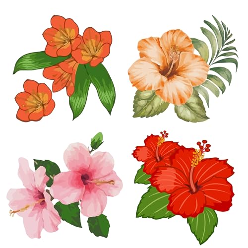 GORGECRAFT 4Stk Hibiskus-Fensteraufkleber 16cm Abnehmbare Hawaii-Aufkleber Hibiskusblüten-Aufkleber Wasserdichte Vinylfolie Frühlings-Schlafzimmer-Badezimmer-Aufkleber Zur Verhinderung von Vögeln von GORGECRAFT