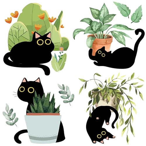 GORGECRAFT 4Stk Schwarze Katzen-Fensteraufkleber 16cm Grüne Pflanzen Fensteraufkleber Statische Fensteraufkleber Abnehmbare Frühlings-Schlafzimmer-Badezimmer-Aufkleber Zur Verhinderung Vögeln von GORGECRAFT
