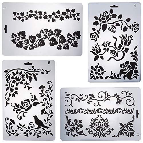 GORGECRAFT 4pcs Plastikzeichnung Malerei Schablonen Vorlagen Blumen Pflanzen Grafiken Schablone DIY Papier Malschablone Schablone Bordüre Textilgestaltung für Scrapbooking Tagebuch Dekoration, Weiß von GORGECRAFT