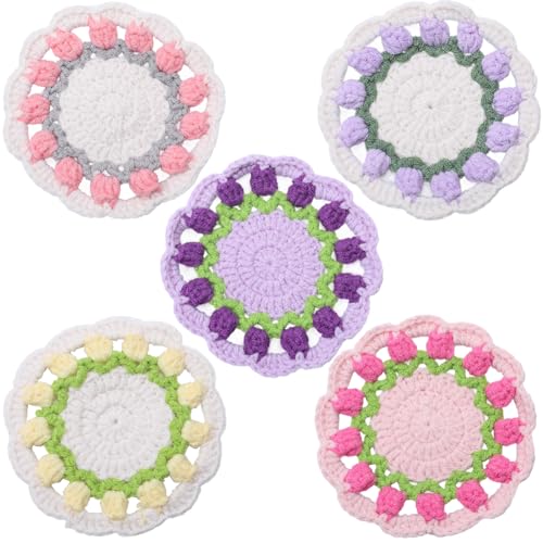GORGECRAFT 5 Stück 5 Farben Blumen Untersetzer Aus Baumwolle 12cm Rund Tulpenblumen Häkelzopf Untersetzer Rutschfest Saugfähig Getränkematten Tischsets Für Couchtisch Schreibtisch Tassen Zuhause Küche GORGECRAFT 5 Stück 5 Farben Blumen Untersetzer Aus Baumwolle 12cm Rund Tulpenblumen Häkelzopf Untersetzer Rutschfest Saugfähig Getränkematten Tischsets Für Couchtisch Schreibtisch Tassen Zuhause Küche von GORGECRAFT