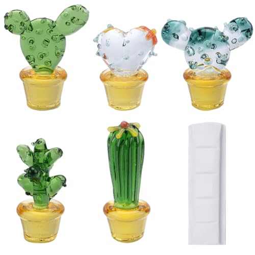 GORGECRAFT 5 Stück Mini Kaktusfiguren Aus Glas Handgefertigt Aus Geblasenem Kristall Miniatur Kunst Kaktus Sammlung Künstliche Blumenpflanzen Ornamente Für Zuhause Büro Schreibtisch Tisch Auto von GORGECRAFT