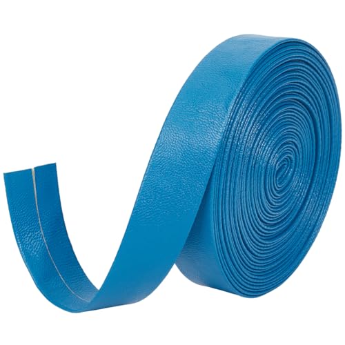 GORGECRAFT 5 m X 20mm X 1mm Umklappbare Lederstreifen Kunstleder Besatzband Lammfellstruktur PU Kunstlederband Flache Lederschnur Für Heimwerker Näharbeiten Basteln Werkzeugwerkstatt Deep Sky Blau von GORGECRAFT