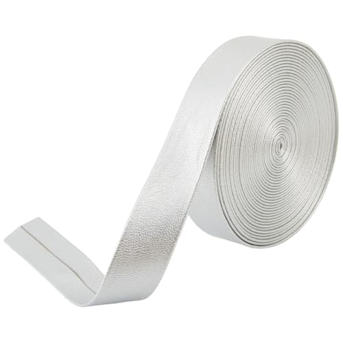 GORGECRAFT 5 m flache Lederschnur, 20 mm breit, faltbare Lederstreifen, PU-Kantenbesatz, 1 mm dick, Kunst-Lammfell-Textur, silberfarbene Kunstlederbänder, Faden für Bastelarbeiten, Armbänder von GORGECRAFT