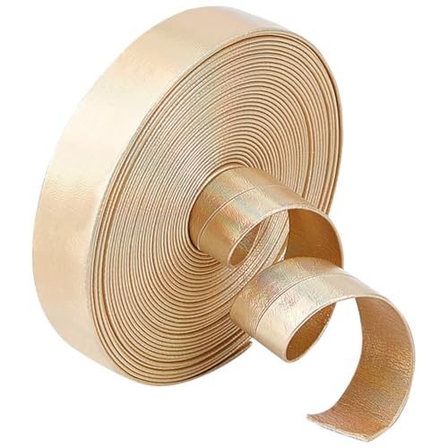 GORGECRAFT 5 m x 15 mm x 0,8 mm Riemen aus Metallic-Leder, glänzend, flach, Spitzenentferner, Leder, glänzend, Perlen-Schnur, doppelseitig, Kunstschnur, goldfarben von GORGECRAFT