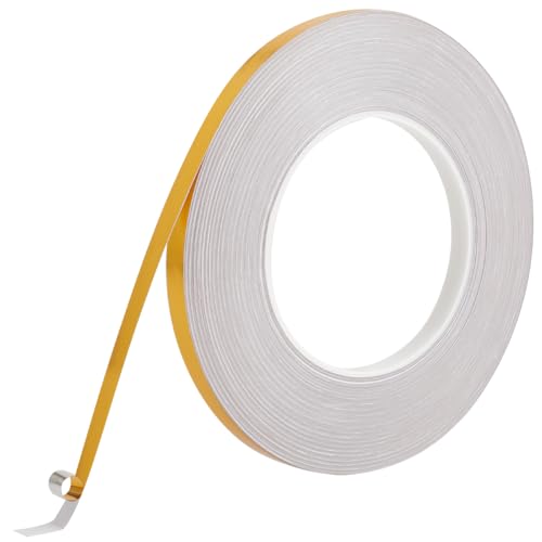 GORGECRAFT 50 m X 8mm Goldfarbenes Metallisiertes Polyesterfolienband Gebürstet Abziehbar Und Aufklebbar Metallisches Dekorband Mit Glänzender Spiegelähnlicher Oberfläche Selbstklebende Bordürenleiste von GORGECRAFT