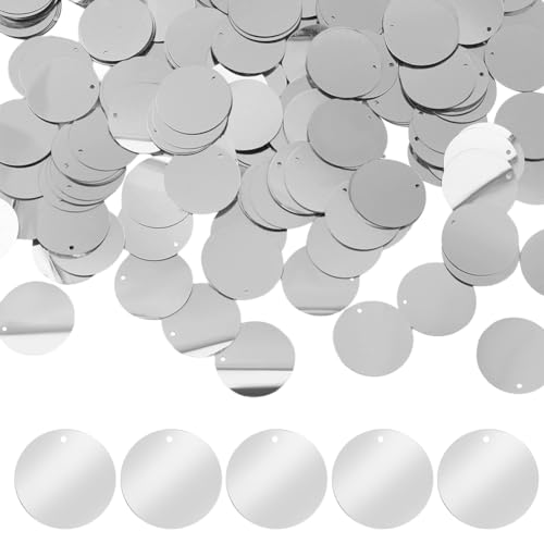 GORGECRAFT 500 Stück Flache Runde Pailletten 25mm Silberfarben Lose Pailletten Mit Loch Flitter Nähen Basteln Für Die Schmuckherstellung Hochzeit Brautkleidung Stickerei Basteln Applikation Verzierung von GORGECRAFT