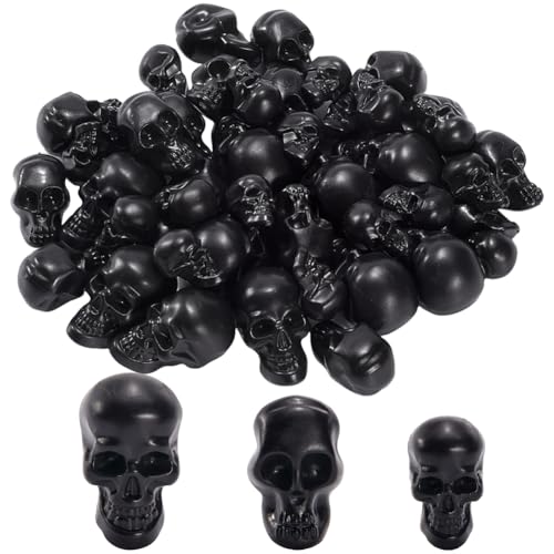 GORGECRAFT 50Stk 3 Größen Schwarzer Totenkopf Mini Totenkopf Aus Kunststoff Figurenköpfe Dekoration Für Halloween Skelettkopf Halloween Mikro Landschaft Streich Requisiten Spuk Zubehör Tisch Dekor von GORGECRAFT