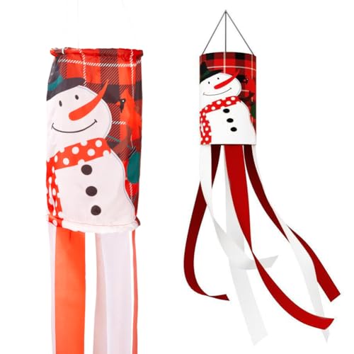 GORGECRAFT 51 Zoll Schneemann Windsack Flagge Weihnachtsthema Winter Windsack Hängende Dekoration Für Den Außenbereich 3D Orange Rot Polyester Luftschlangen Flaggen Für Weihnachten Feiertage Party von GORGECRAFT