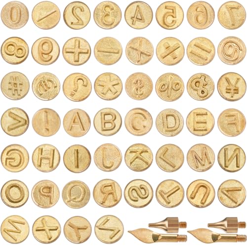 GORGECRAFT 52Stk Holzbrennspitze Buchstaben Goldenes Messing Kupfer Set Alphabet Zahlen Symbol Lötschablone Lederbrenner Brandmalerei Werkzeug Vorlagensatz Zum Holzbrennen DIY Prägen Schnitzen Basteln von GORGECRAFT