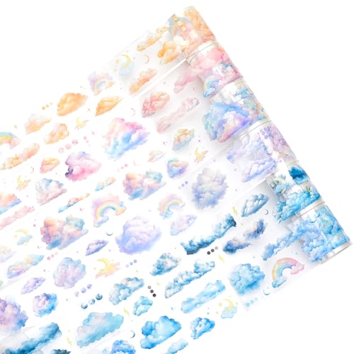 GORGECRAFT 6 Rolle 6 Stile Wolken PET Klebeband Washi Masking Klebeband Selbstklebend Dekoratives Himmel Scrapbook Klebeband Für Scrapbooking Alben Tagebücher Junk Journals Planer Geschenkverpackungen von GORGECRAFT