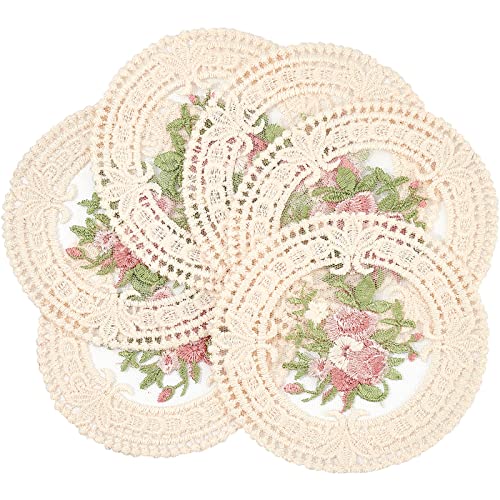 GORGECRAFT 6 x Blumen-Tischsets Vintage-Blumen-Platzdeckchen Stickerei Handwerk Untersetzer Europäischer Stil Spitze Stoff Isolierung Tischset Hitzebeständig Waschbar Matten Für Esstisch (Antik-Weiß) von GORGECRAFT