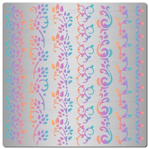GORGECRAFT 7 Stile Wiederverwendbare Metallschablone Mit Blumenrand Blumen- Und Pflanzenmalerei Edelstahl-Vorlagen Zum Gravieren Malen Auf Wand Leinwand Holzbrennen Scrapbooking Dekor DIY 16cm von GORGECRAFT