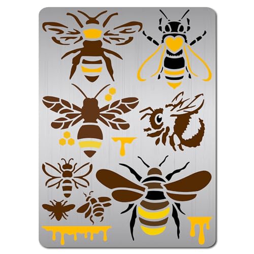GORGECRAFT 8 Stile Bienen-Schablonen Wiederverwendbare Metall-Waben-Honig-Edelstahl-Vorlagen Zum Malen Auf Wandmöbeln Scrapbooking Holzbrennen Brandmalerei Gravieren Kunsthandwerk von GORGECRAFT
