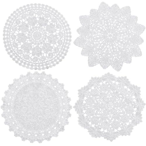 GORGECRAFT 8Stk 4 Stile Weiß Spitzendeckchen Rund Blumen Gehäkelte Tischsets Klein Handgefertigt Gehäkelte Untersetzer Tassenunterlage Für Hochzeit Teeparty Tischdekoration Esszimmer 19.2cm to 22.3cm von GORGECRAFT