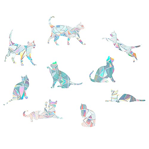 GORGECRAFT 9 Styles Cat Window Clings Statische Regenbogenglasaufkleber Bird Alert Decals Sun Catcher Dekorationen Nicht Klebendes Prismatisches Vinyl Zum Verhindern von Stop Birds von GORGECRAFT