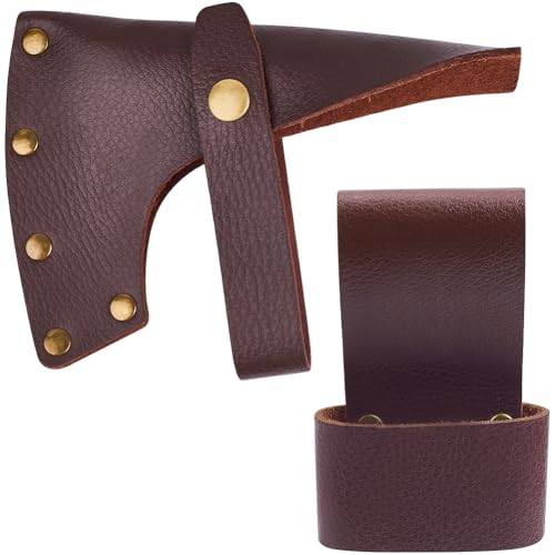 GORGECRAFT Axtscheide Aus Echtem Leder 5.9x4.3(5) cm Kokosnussbraun Halloween Verstellbare Beilklingenabdeckung Vollnarbenleder Handaxtkopfschutz Camping Für Holzfäller Outdoor Essentials von GORGECRAFT
