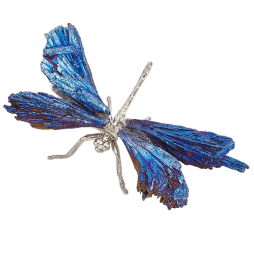 GORGECRAFT Blaue Turmalin Libellenstatue Galvanisiertes Silber Libellen Dekor Kollektion Natürlicher Edelstein Heim Schreibtisch Ornament Kunstdekoration Im Freien Für Wohnzimmer Garten Spirituelle von GORGECRAFT