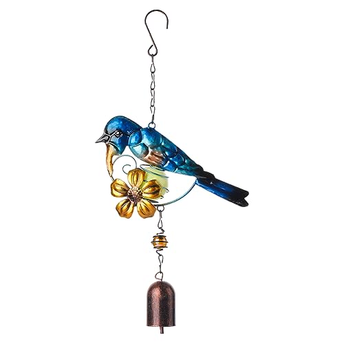 GORGECRAFT Blaues Kolibri-Windspiel Vogel-Blumen-Windspiel Glocken Outdoor-Indoor-Ornament Hängedekoration Retro-Glücksbringer Handgefertigt Mit Im Dunkeln Leuchtender Kugel Gartendekoration Rasen von GORGECRAFT