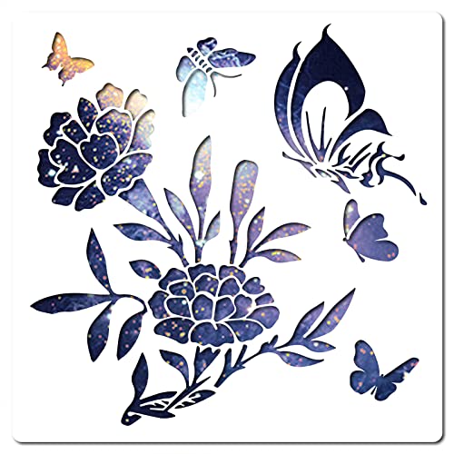 GORGECRAFT Blume Schmetterling Schablone Große Wiederverwendbare Sommervorlage 11.8x11.8 Zoll Blatt Zeichnung Zeichen Zum Malen Auf Holz Wand Scrapbook Karte Bodenzeichnung von GORGECRAFT