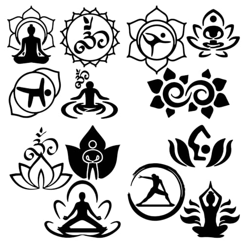 GORGECRAFT Chakra Autoaufkleber Lotus Om Aum Yoga Namaste PET Selbstklebender Reflektierender Aufkleber Auto Außendekor Wasserdichter Stoßstangenaufkleber Für Helm Motorrad LKW Fenster (Schwarz) von GORGECRAFT
