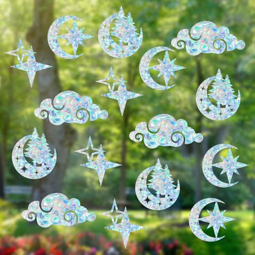 GORGECRAFT Fensteraufkleber In Regenbogenfarben Mond Wolken Und Sterne 16 Stück 4 Stile Nicht Klebende Kollisionssichere Statische Vinylfolie Wasserdichte Fleckige Aufkleber Für Schiebetüren Verhinder von GORGECRAFT