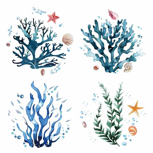 GORGECRAFT Fensteraufkleber Mit Korallenmotiv Sommer Seetang Ozean Und Meeresmotiv Glasfensteraufkleber Unter Dem Meer Wasserfest Entfernbar Für Schiebetüren Verhindert Vogelschlag Raumdekoration 4cm von GORGECRAFT