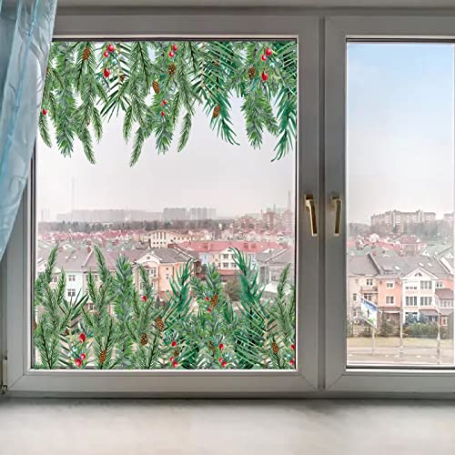 GORGECRAFT Fensteraufkleber Mit Winterweihnachtskiefernblättern Wiederverwendbar Weihnachtstannenzapfen Statisch Nicht Selbstklebend Sommerlich Abnehmbare Dekoration Glastür-Abdeckfolie Für Heimbüro von GORGECRAFT
