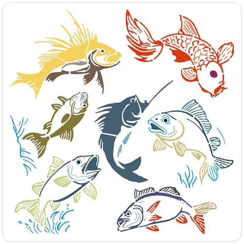 GORGECRAFT Große Fischschablone 30 x 30cm PET Wiederverwendbar Ausgehöhlt Meeres Ozean Tier Dekoration Mal Zeichenvorlage Schablonen Zum Bemalen von Holz Wänden Stoffen Leinwand Möbeln DIY Kunsthandwe von GORGECRAFT
