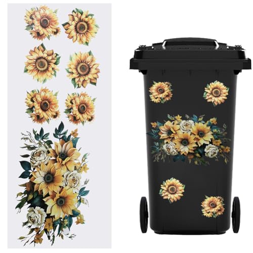 GORGECRAFT Große Sonnenblumen Müllaufkleber Selbstklebend Wandtattoo PVC Wasserfest Wandaufkleber Abziehbild Mülleimer Dekoraufkleber Für Regaleinlage Kommode Schublade Schließfach Wanddekoration von GORGECRAFT