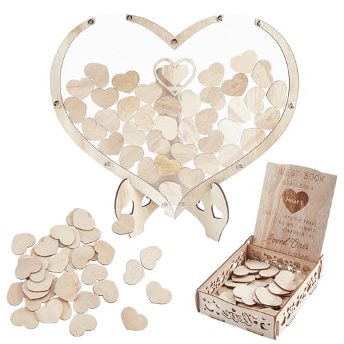 GORGECRAFT Hochzeitsgästebuch Alternative In Herzform Rustikales Holz Hochzeitsempfang Mit 93 Stück Holzherzen Dropbox Gästebuch Schild Rahmen Dekorationsset Für Party Hochzeit Abschlussfeier Empfang von GORGECRAFT