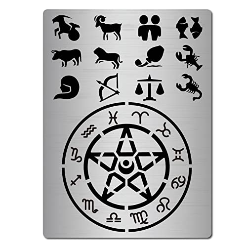 GORGECRAFT Metall Sternbilder Schablonen Sternzeichen Glyphen Symbole Edelstahl Astrologische Astrologie Horoskop Zeichen Vorlage Runen Schablone für Malerei, Holzverbrennung, Brandmalerei, Gravur von GORGECRAFT