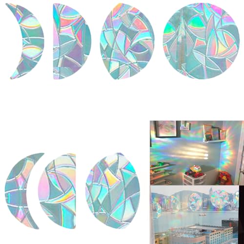 GORGECRAFT Moon Phase Window Clings Anti-Kollisions-Static Rainbow Glasaufkleber Bird Alert Decals Sun Catcher Dekorationen Nicht Klebendes Prismatisches Vinyl Zum Verhindern von Stop Birds (7PCS) von GORGECRAFT